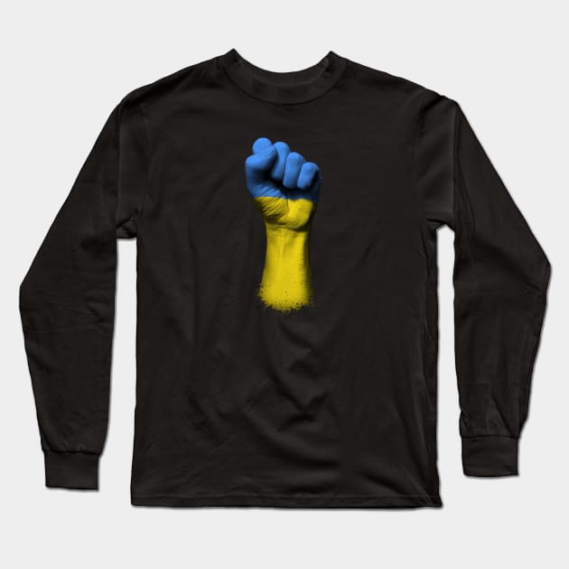 Flag of Ukraine on a Raised Clenched Fist Long Sleeve T-Shirt by jeffbartels